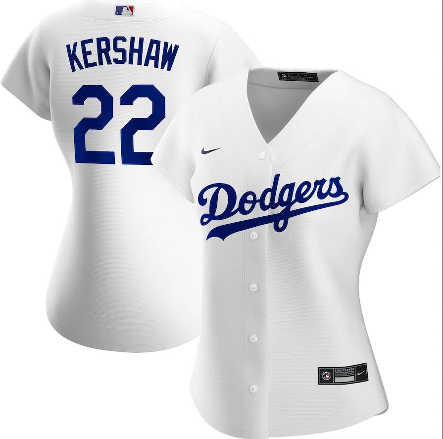 Women Los Angeles Dodgers 22 Clayton Kershaw Nike White Home 2020 Replica Player MLB Jersey